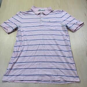 Criquet Mens Organic Cotton Striped Polo Shirt Pink Blue Large Short Sleeve